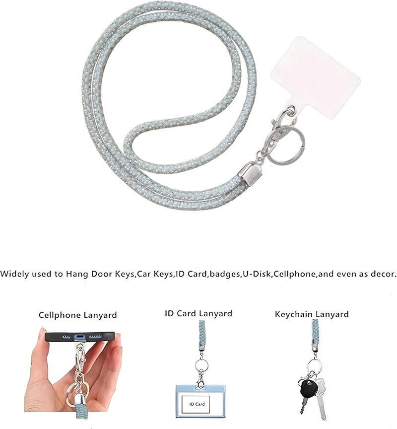Global_Shopper Fashion 34.8'' Sparkle All Round Crystal Neck Lanyard,Bling Work Name Card Holder For Women(AB White,1PC) - Image 4